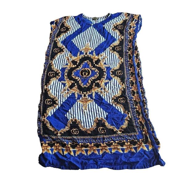 Batik Sumi blue yellow kaftan maxi dress fits M/L - Picture 4 of 7